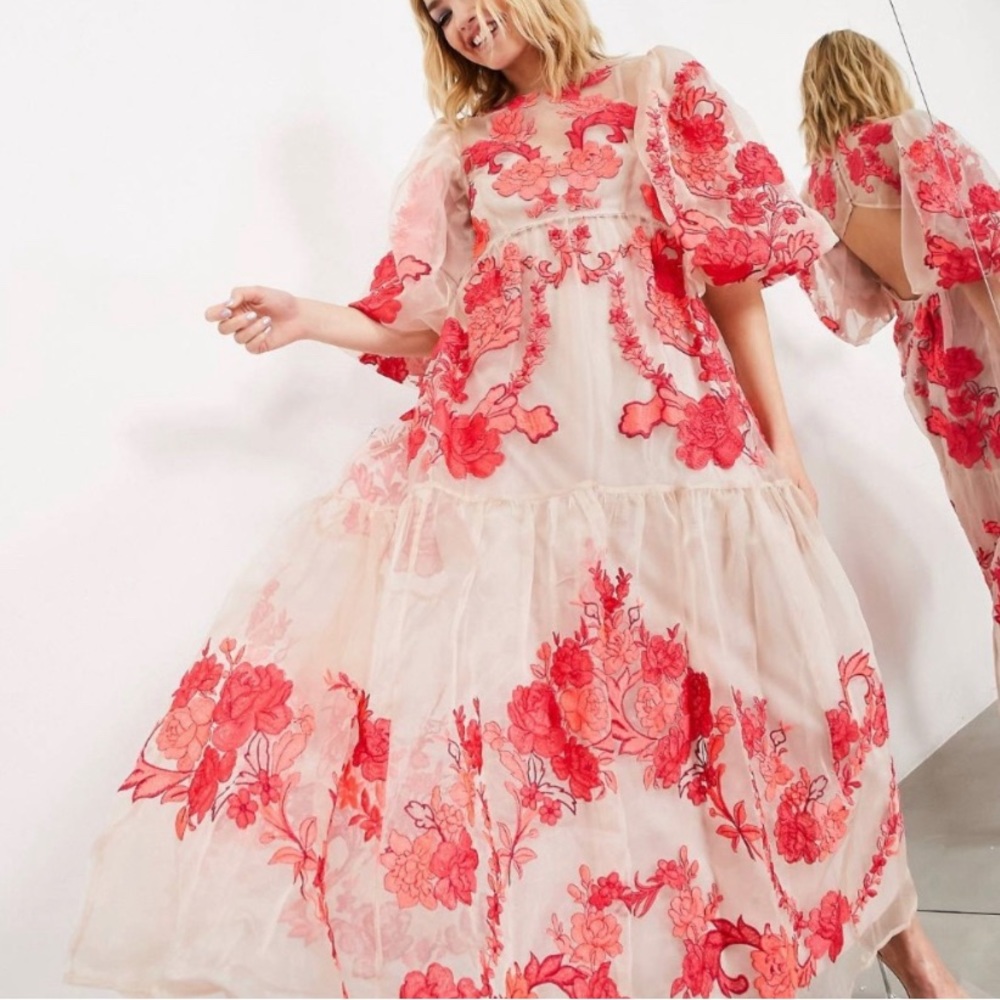 In Search Of: ASOS Organza Midi Dress Pink Floral Embroidery 🌷🌸